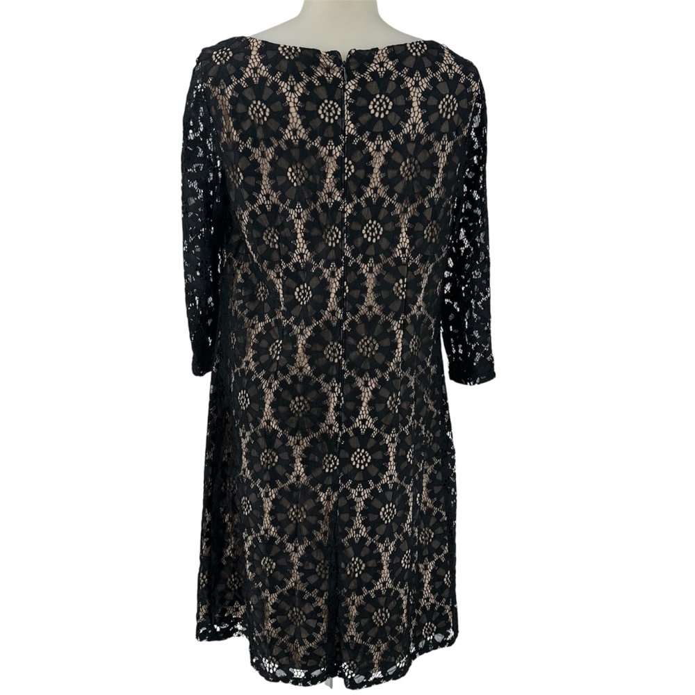 Jessica Howard Black Lace Overlay Sheath Dress Nude Lining 3/4 Sleeve Sz12 Event - Picture 4 of 14